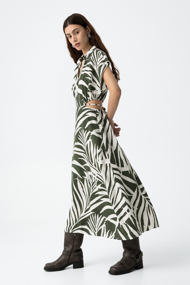 Printed Midi Dress with Cutouts