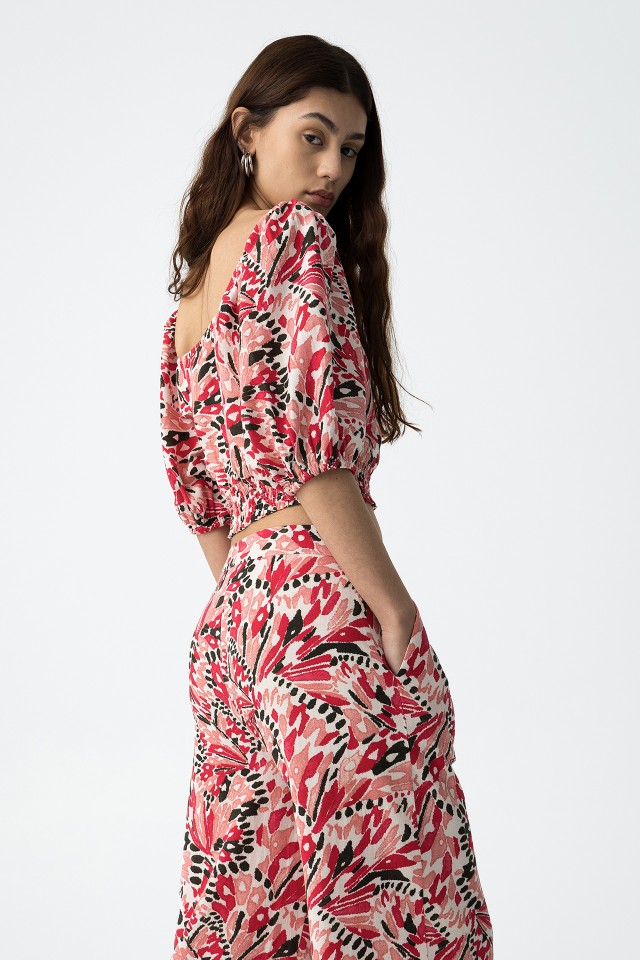 Printed Top with Puff Sleeves