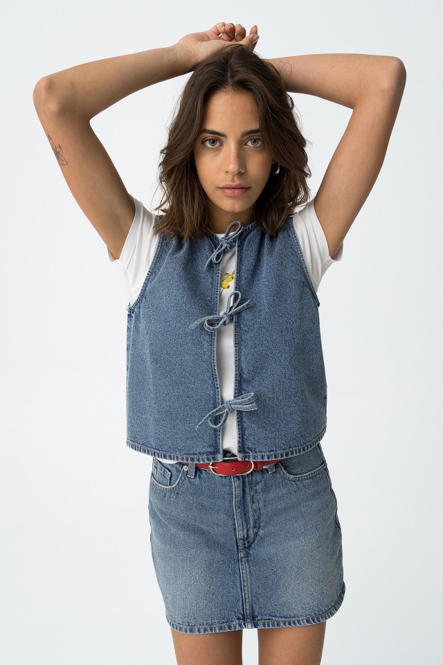 Top Denim com Laos