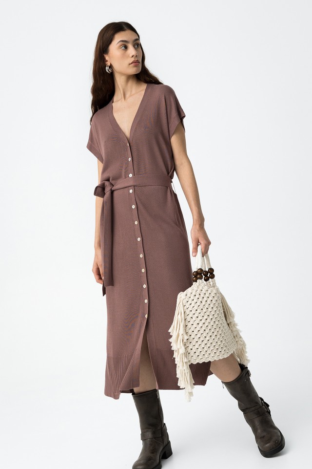 Knitted Midi Dress with Belt