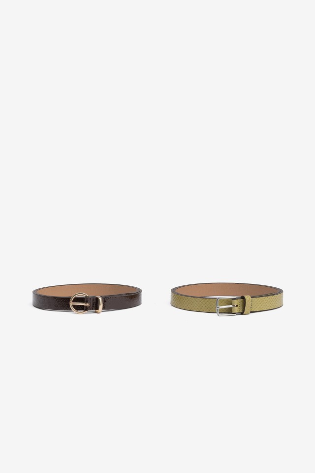 Pack 2 Thin Leather Effect Belts
