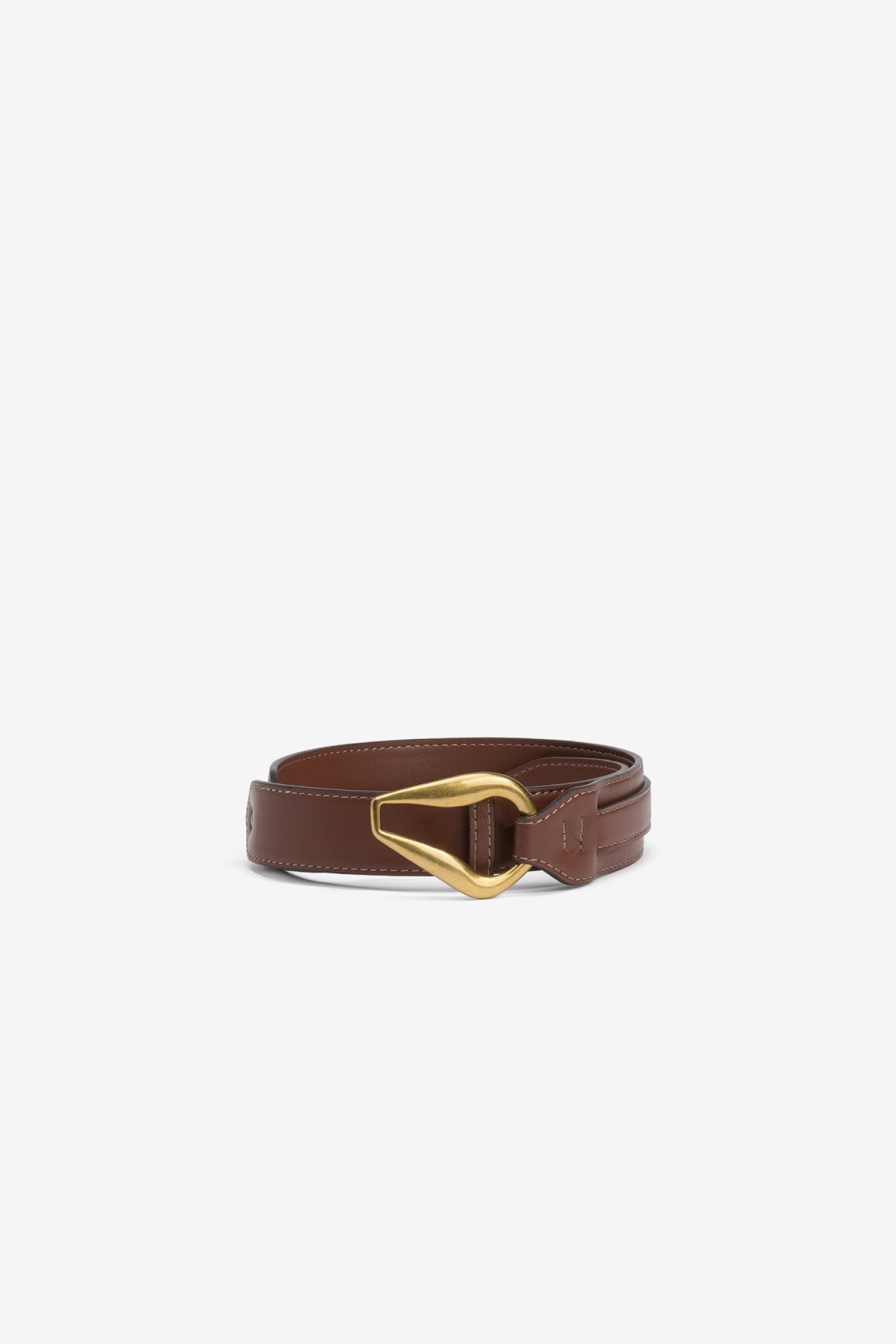 Leather effect belt with irregular buckle