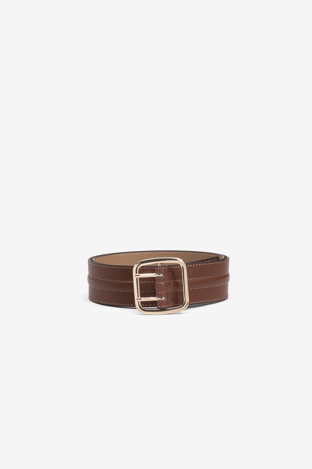 Wide Leather Effect Belt with Metallic Buckle