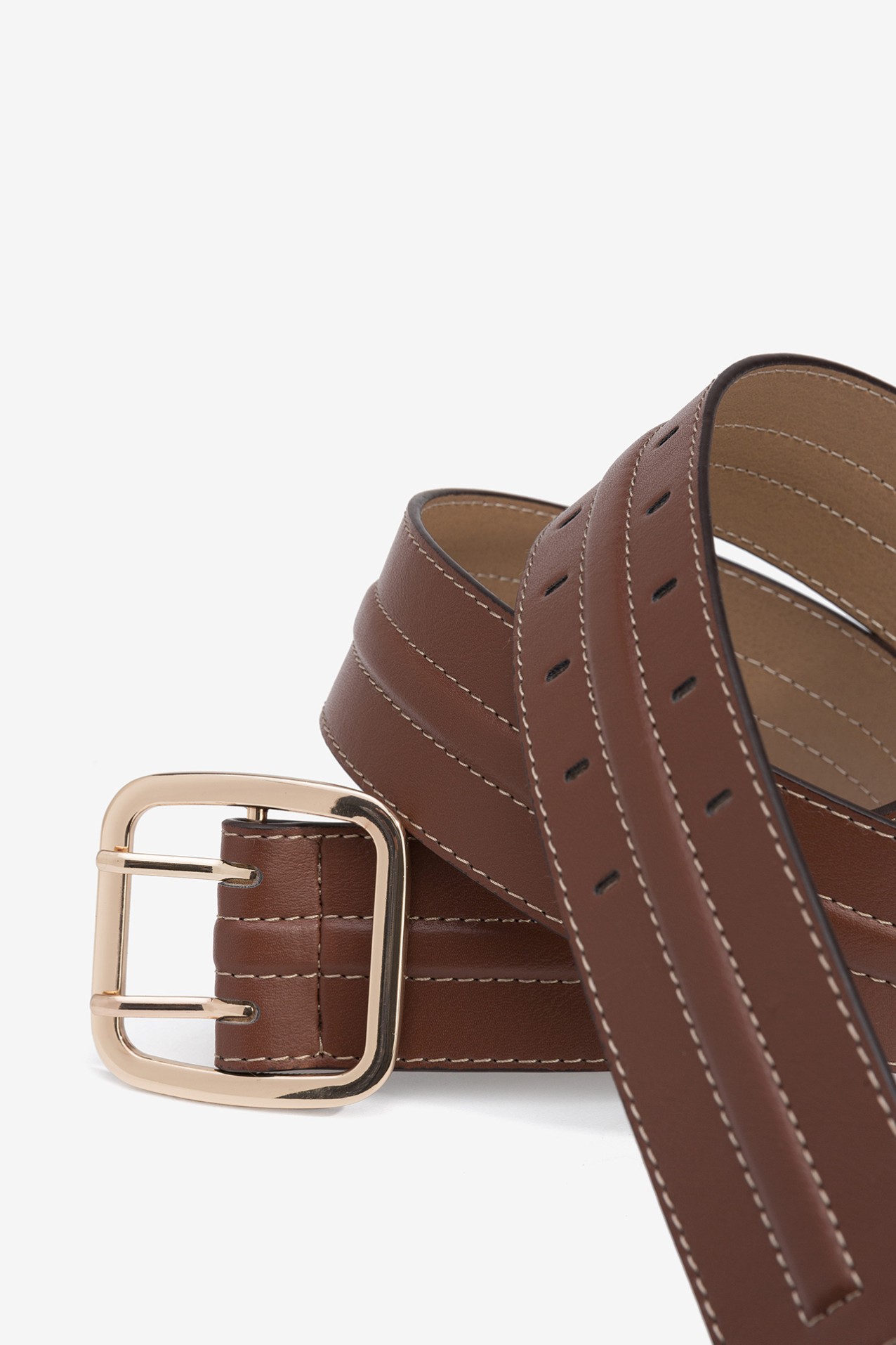 Wide Leather Effect Belt with Metallic Buckle