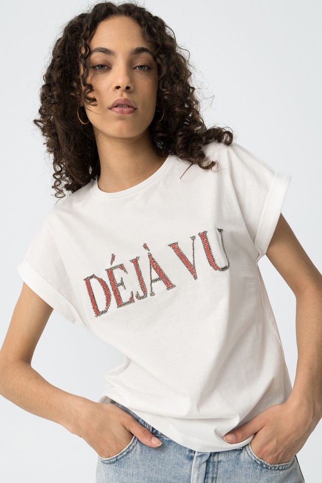 T-shirt with Rhinestone Application