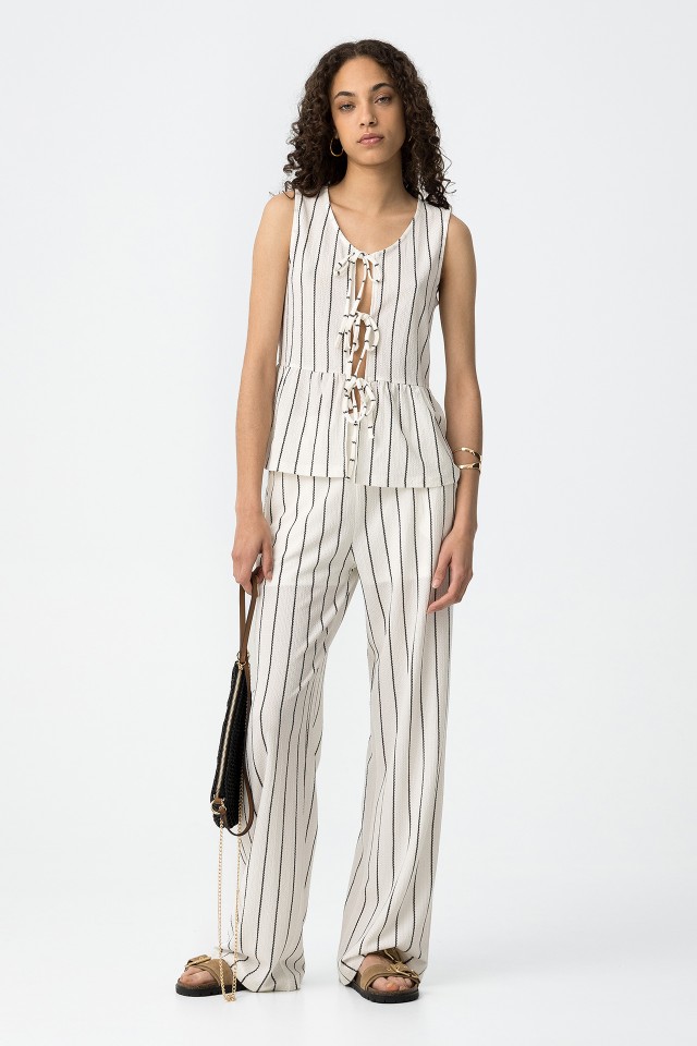 Wide Leg Elastic Striped Pants
