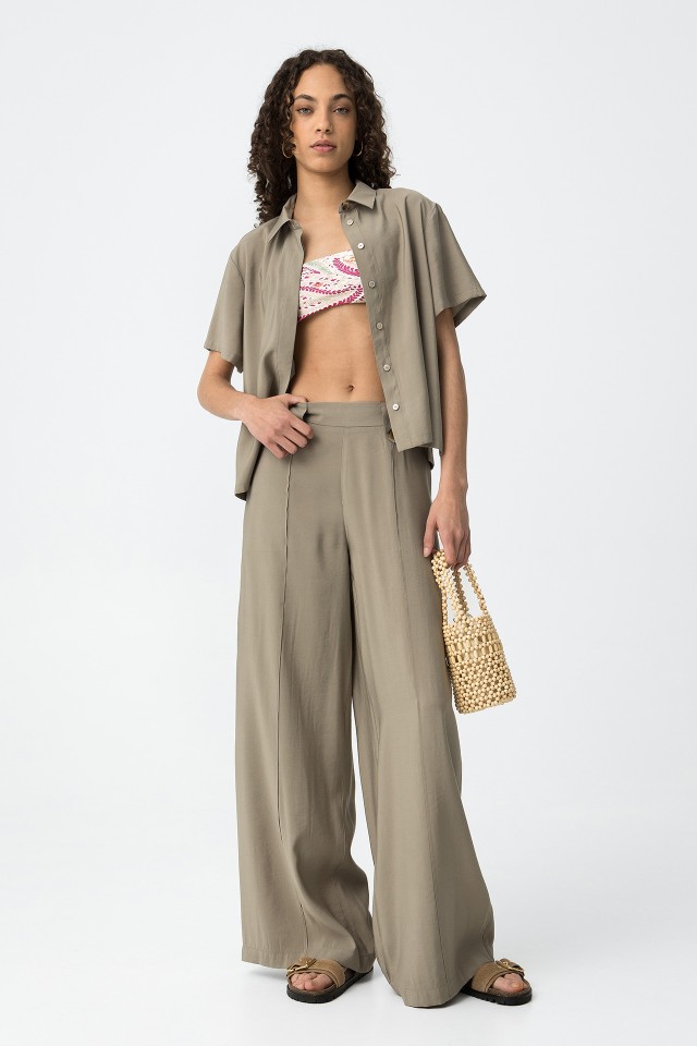 Wide Leg Pants with Buttons
