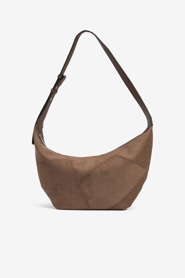 Leather and Suede Effect Shoulder Bag