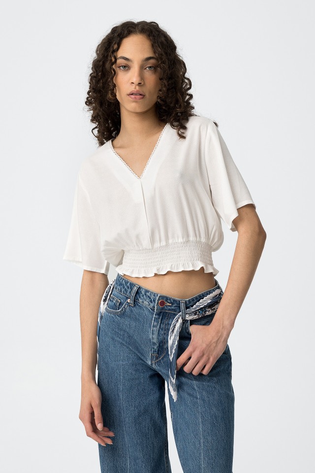 Raw Short Sleeve Blouse
