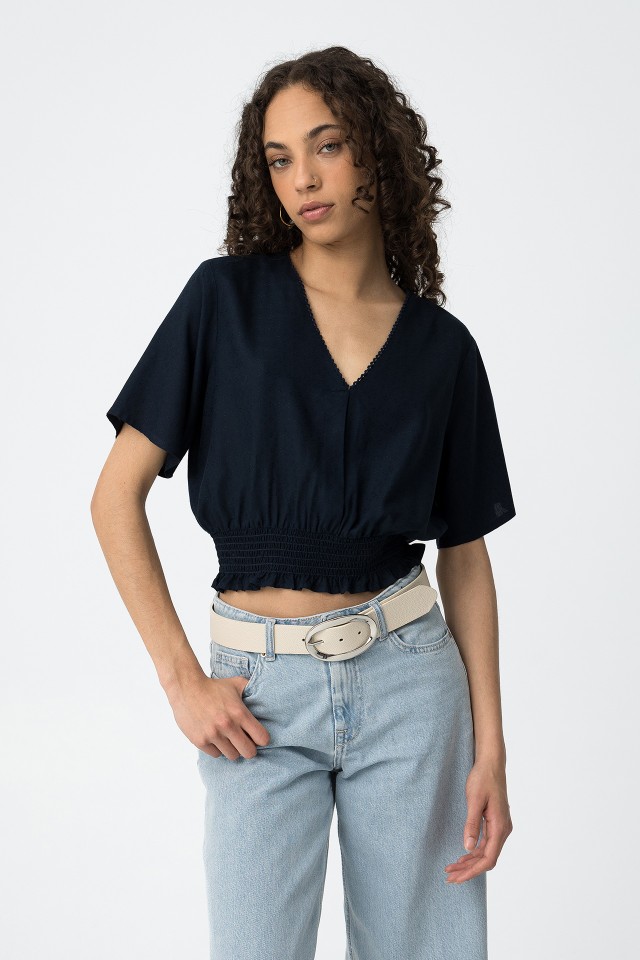 Blue Short Sleeve Blouse