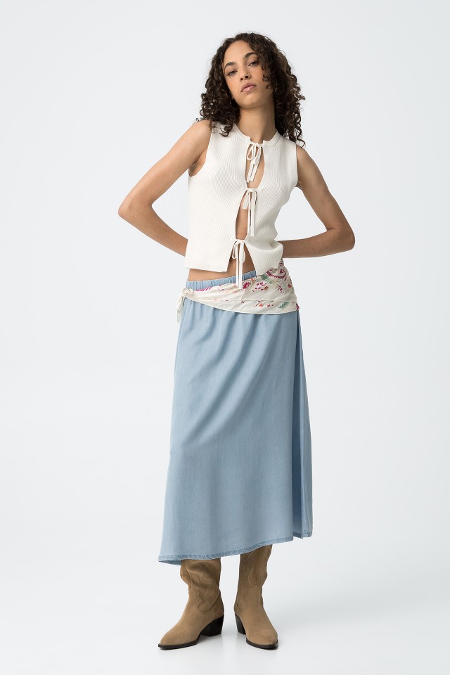Denim Effect Midi Skirt