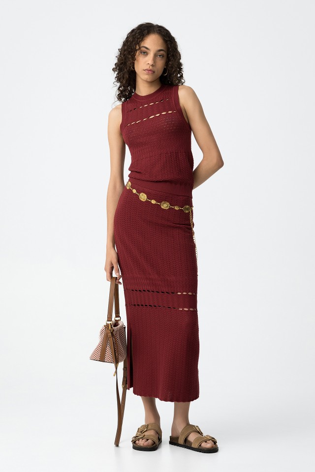 Perforated Mesh Midi Skirt