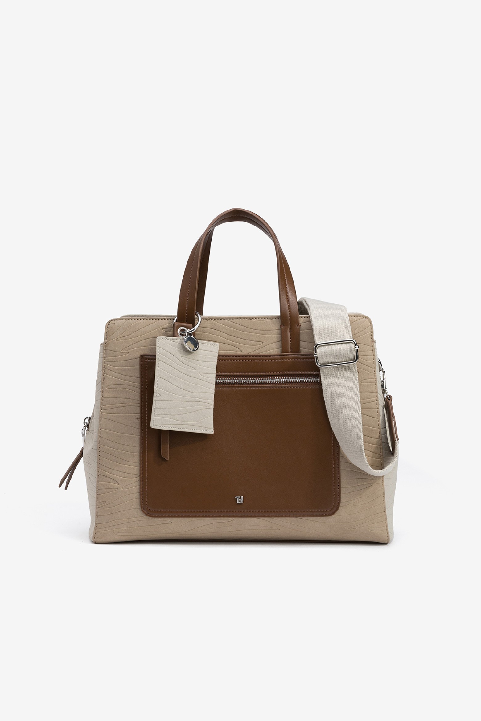 Tote bag mixes leather and suede effect