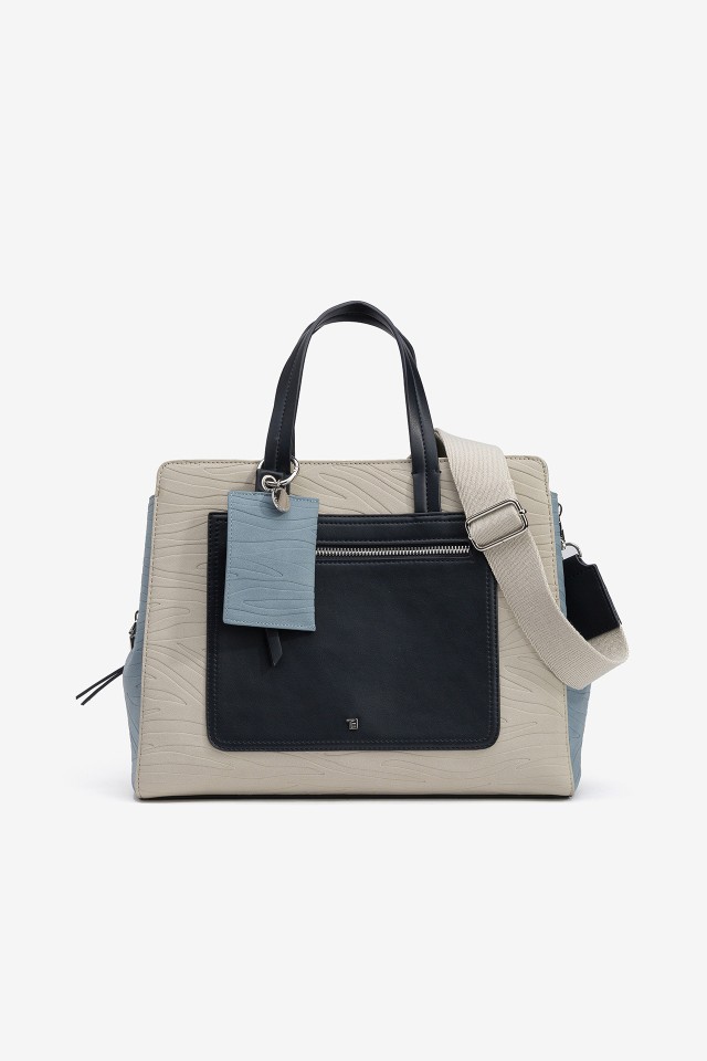Tote bag mixes leather and suede effect