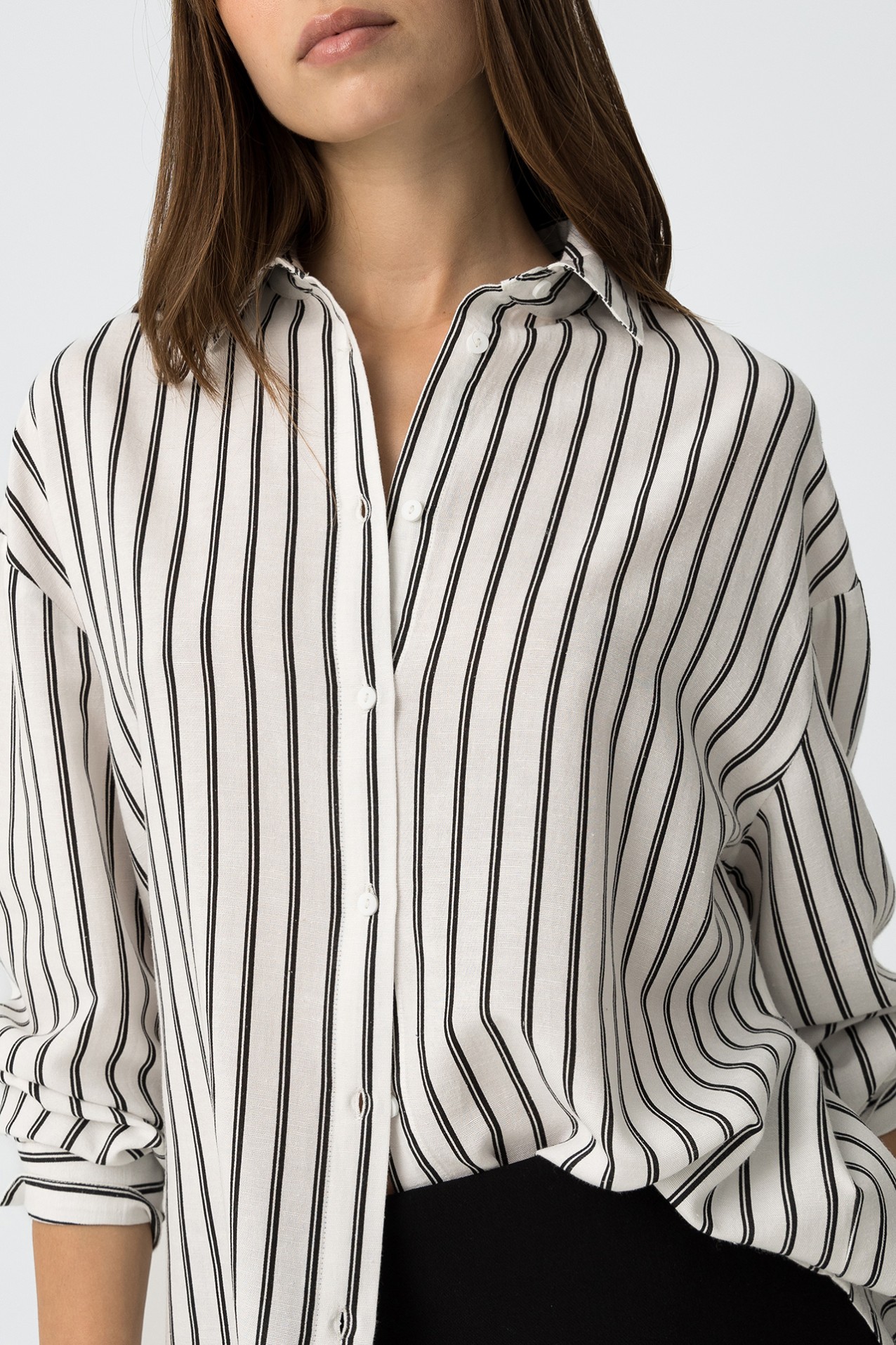 Camisa Relaxed Fit De Lino A Rayas