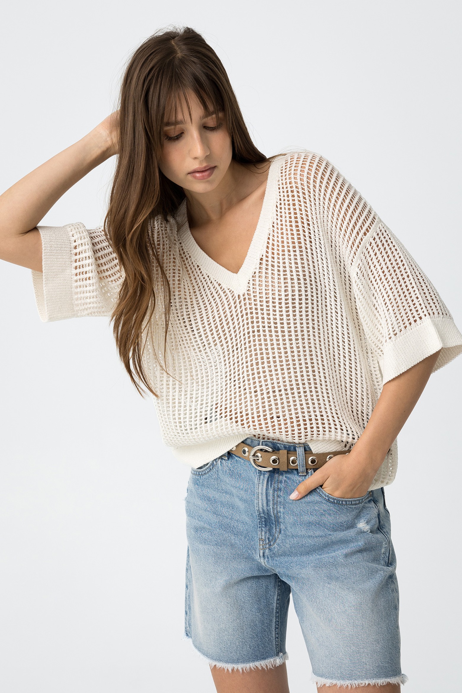 Jersey de crochet calado con hilo brillante
