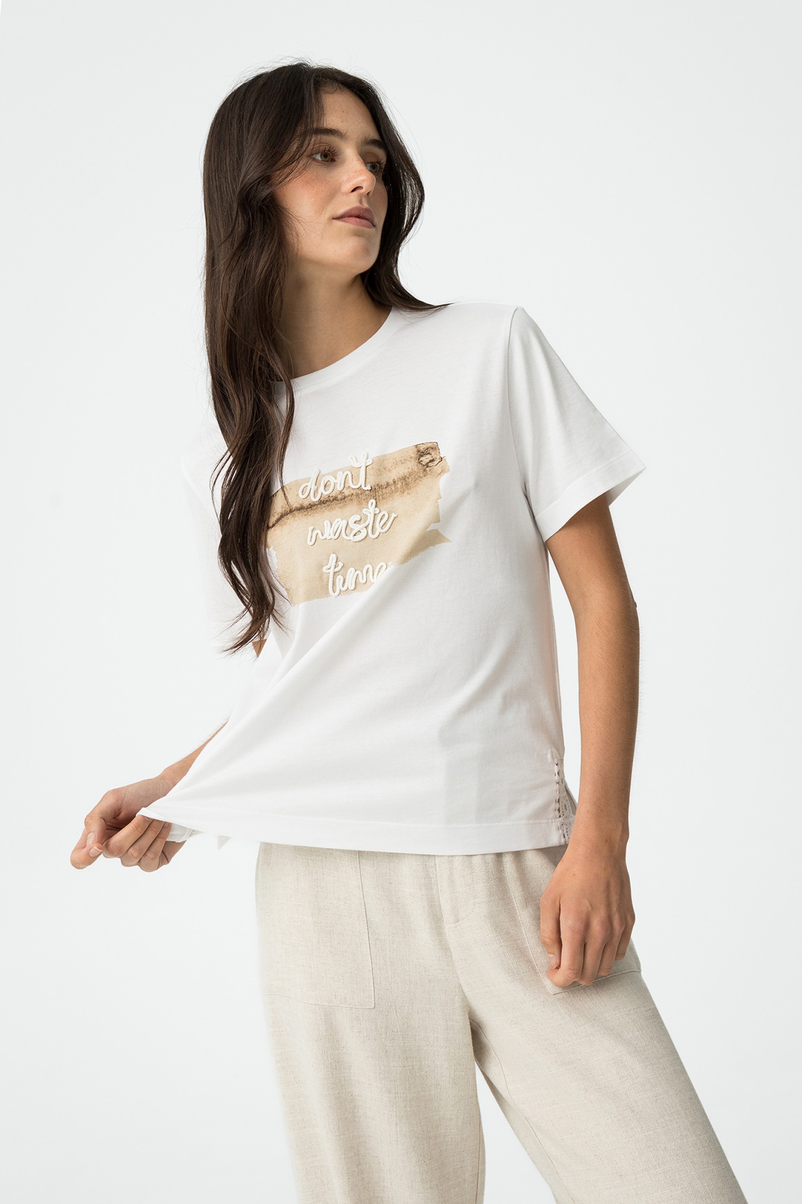 Embroidered T-Shirt with Lace