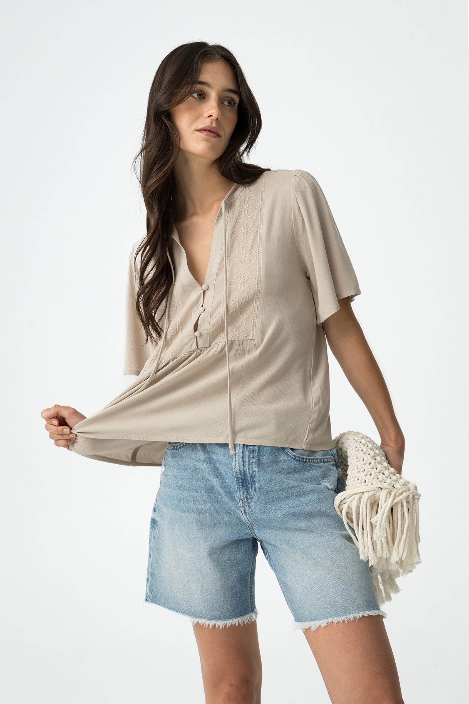 Blouse with Embroidery in Transparency