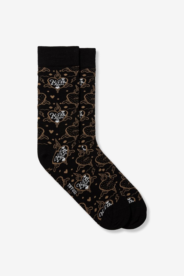 Black Heart Patterned Socks