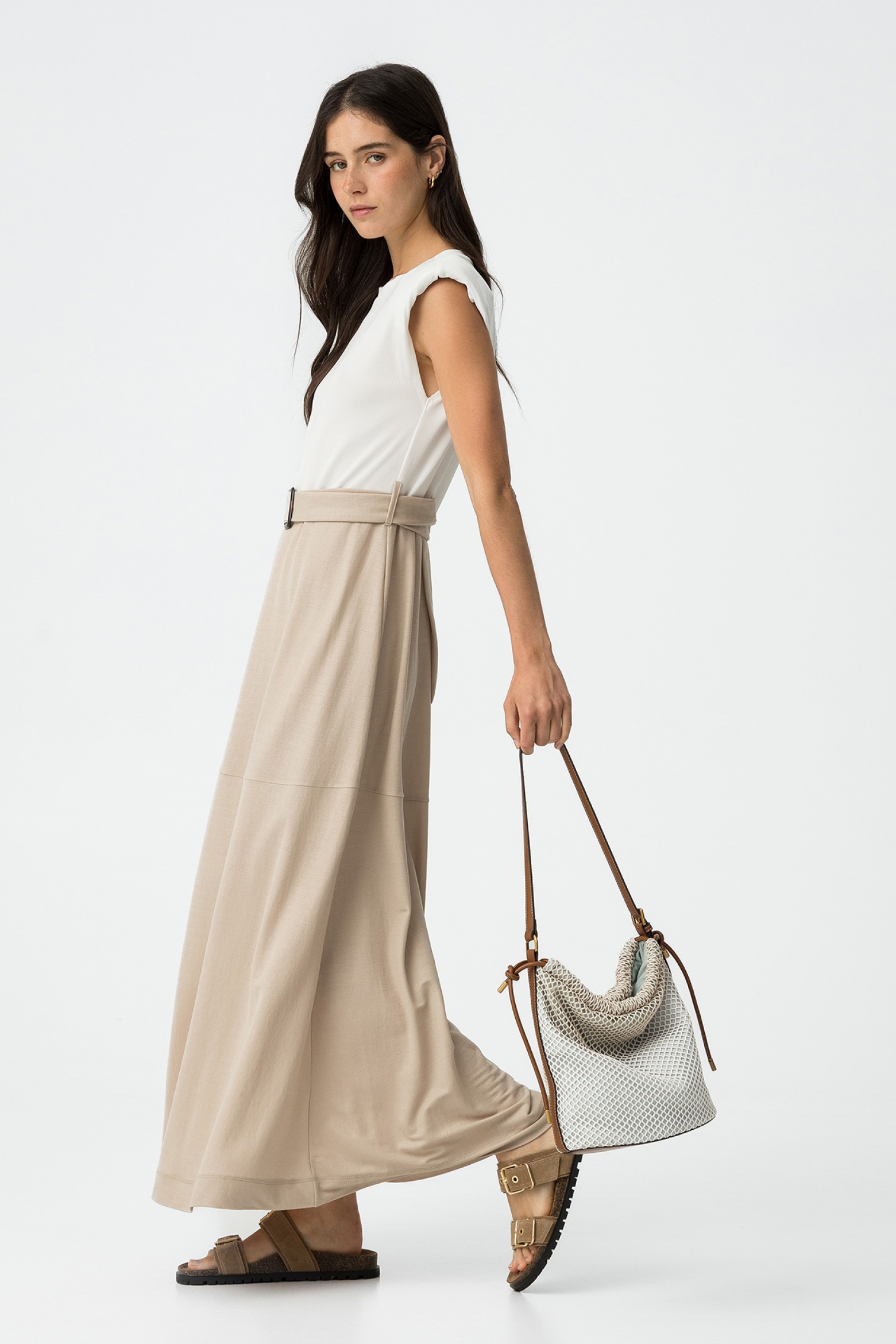 Vestido Midi Combinado con Cinturn