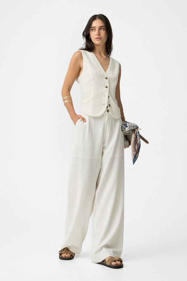 Calas Wide Leg Algodo Texturizado