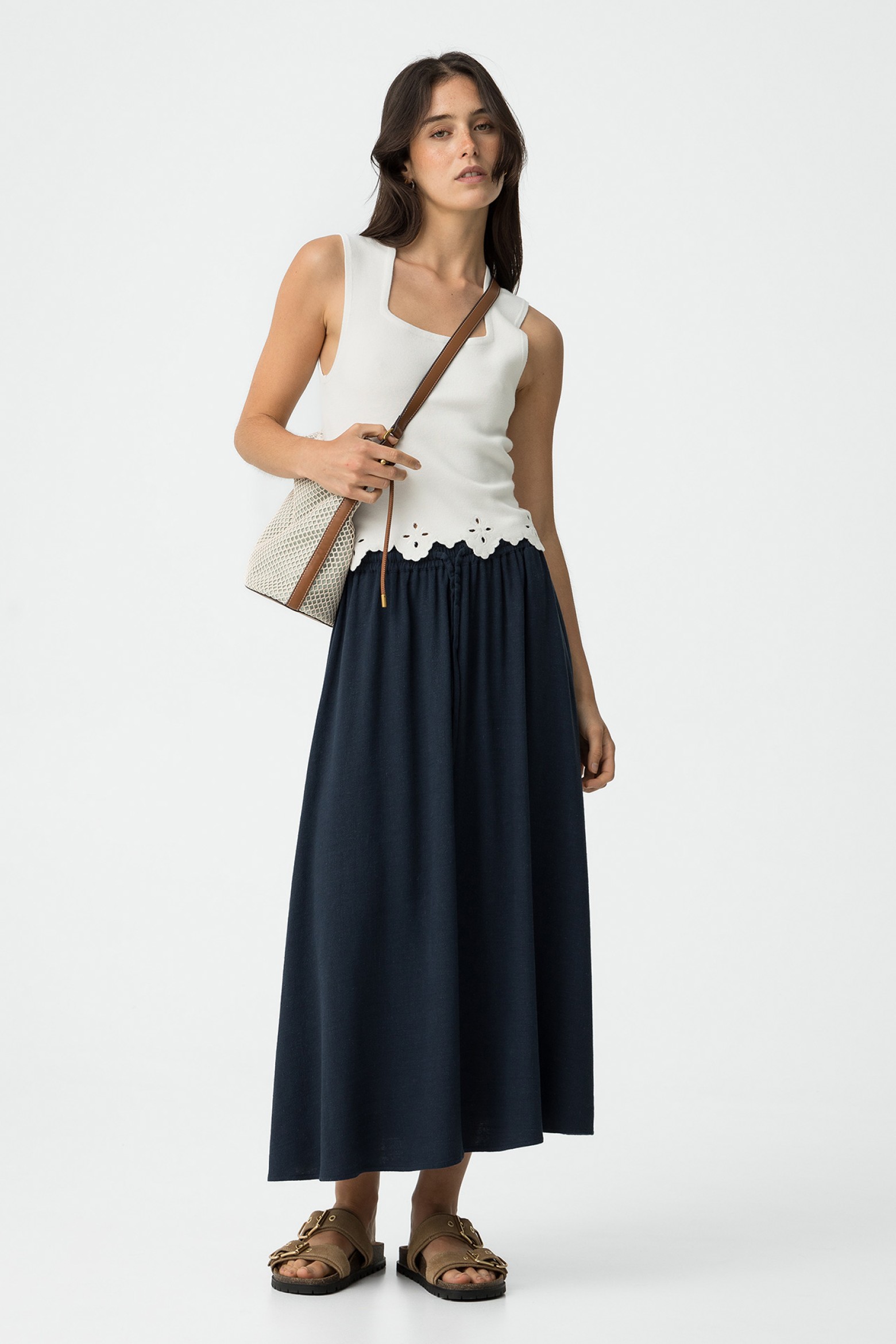 Midi Skirt with Linen