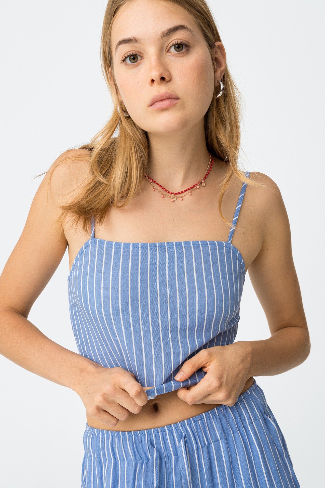 Top Cropped Rayas Azul