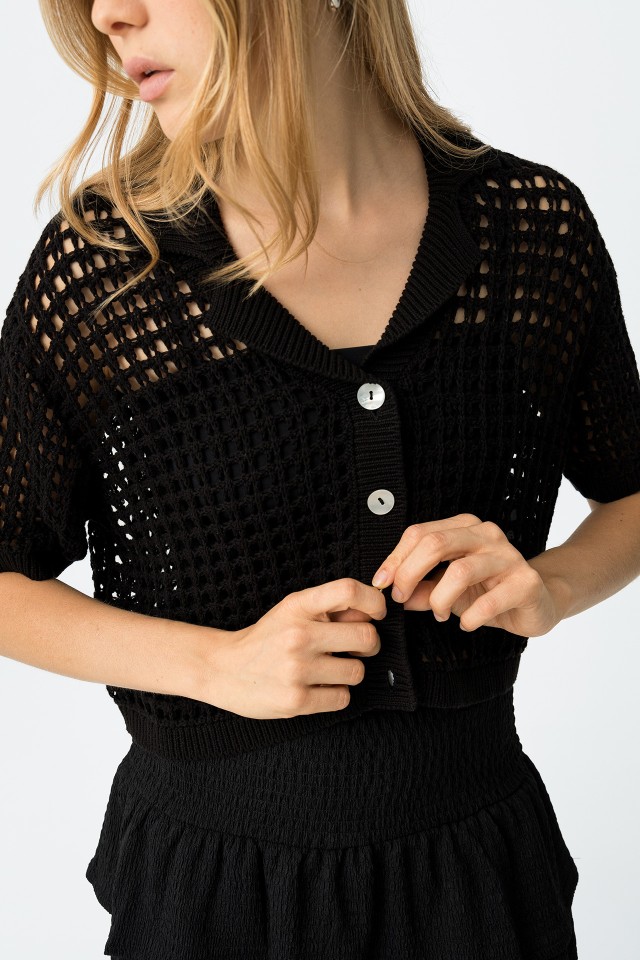 Black Knit Short Sleeve Top