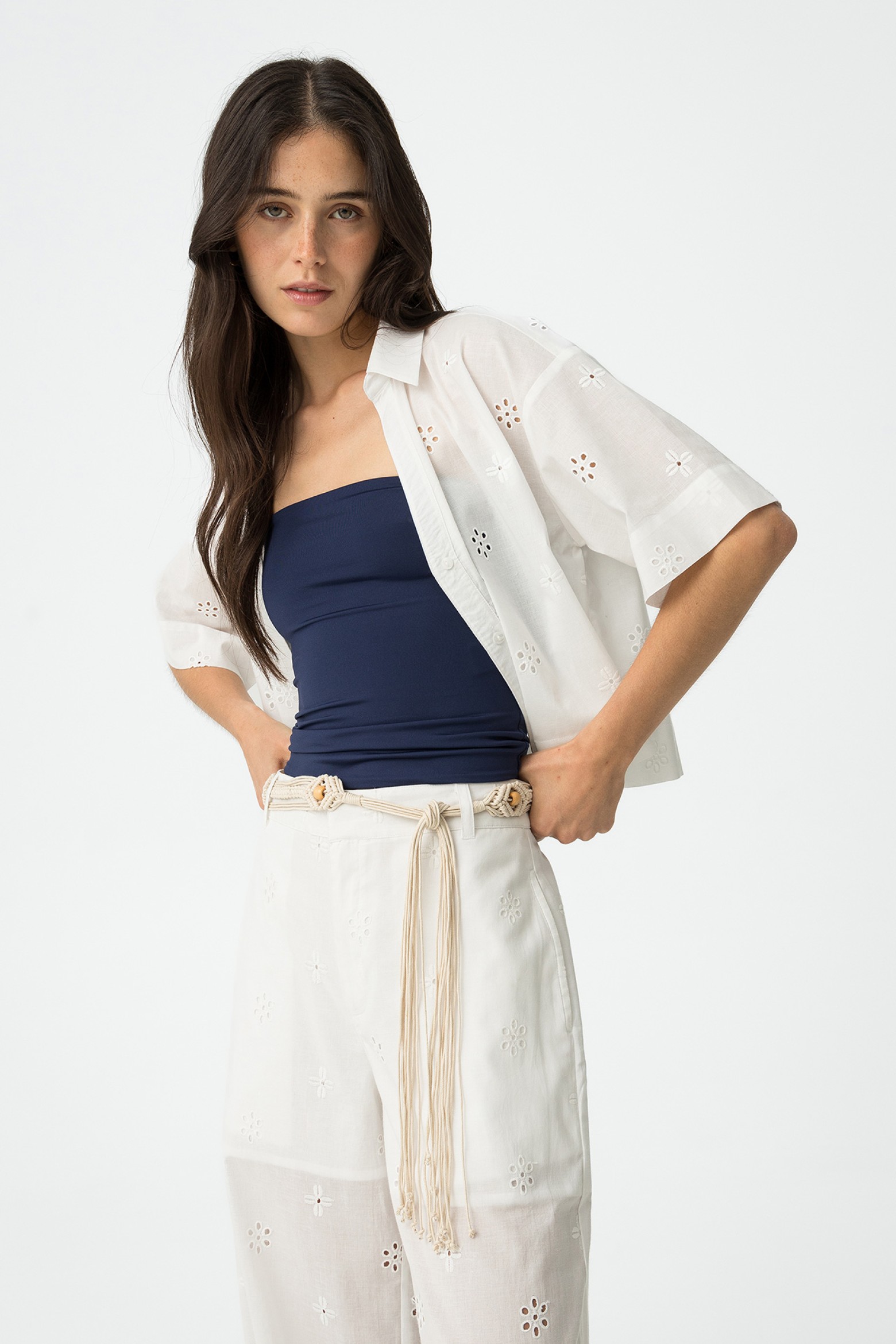 Short Sleeve Shirt in English Embroidery