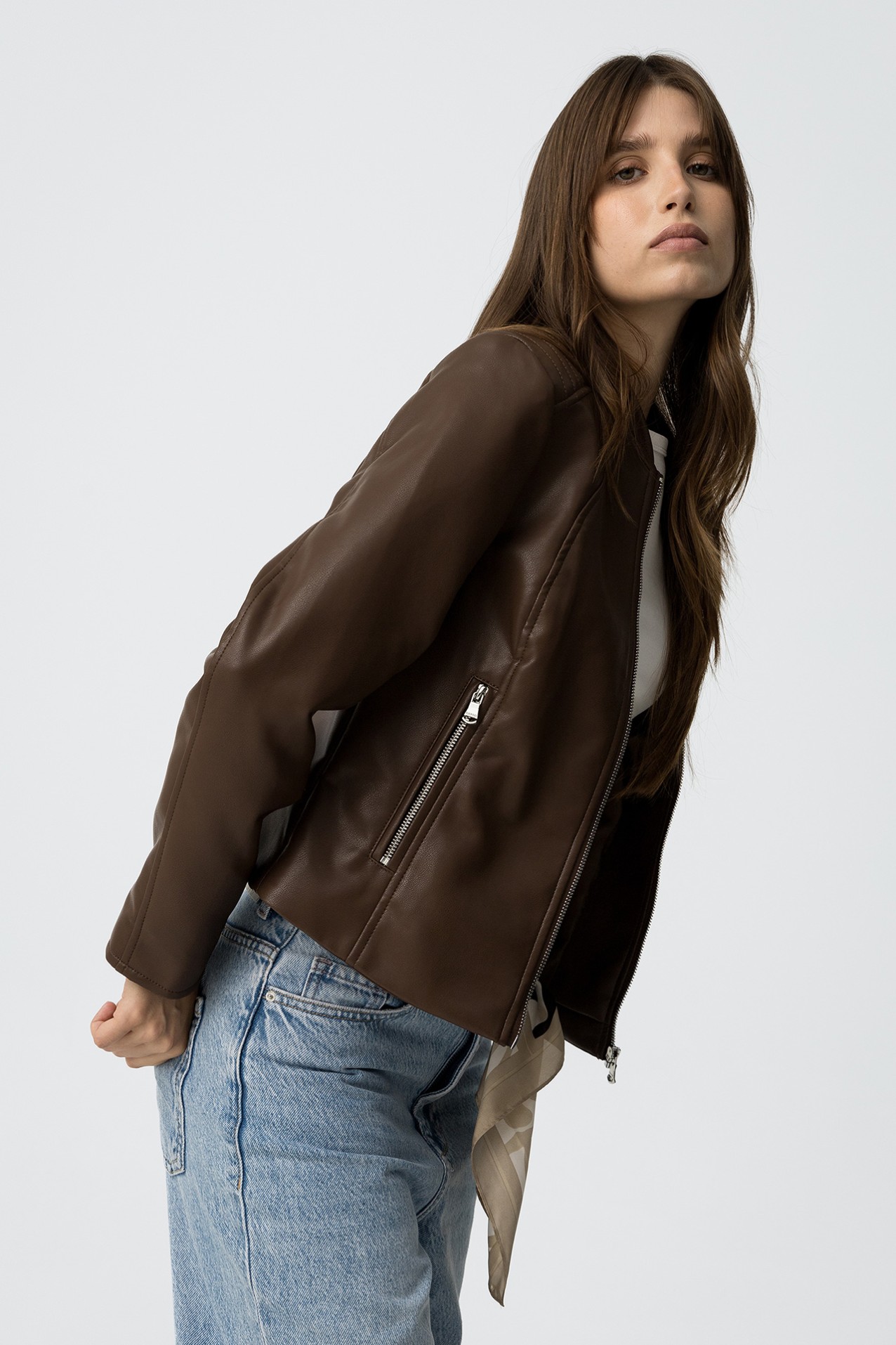 Brown Faux Leather Jacket