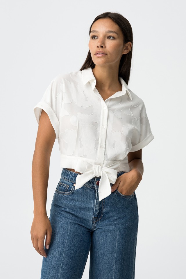 Camisa Cropped com Textura