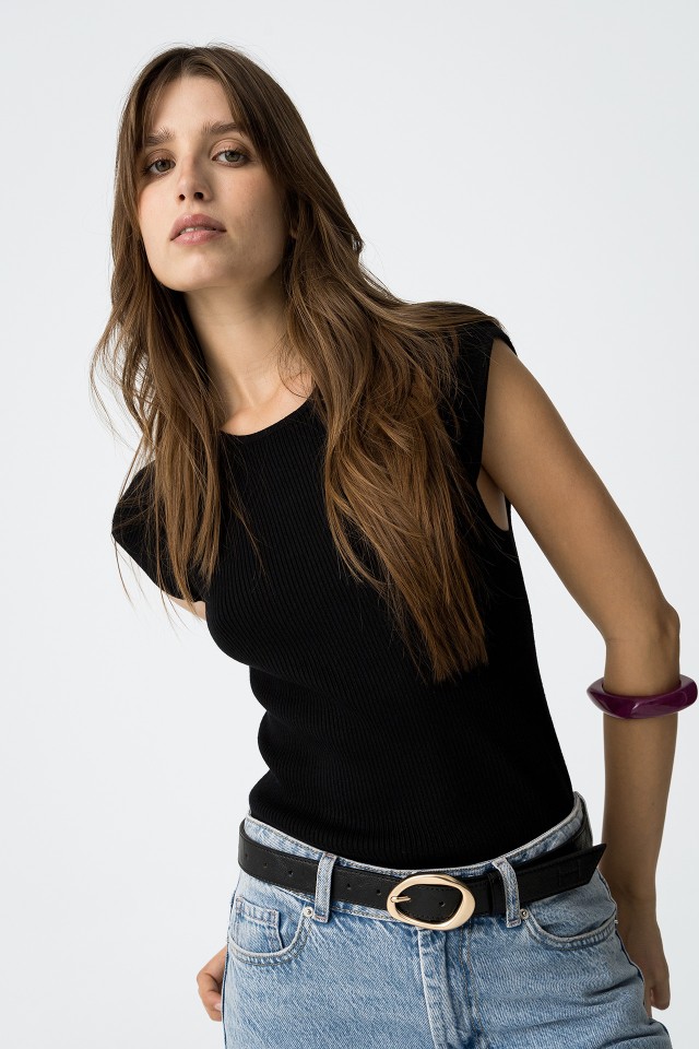 Ribbed Knit T-shirt