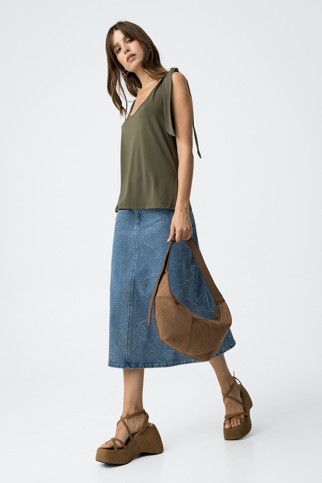 Embroidered Denim Skirt