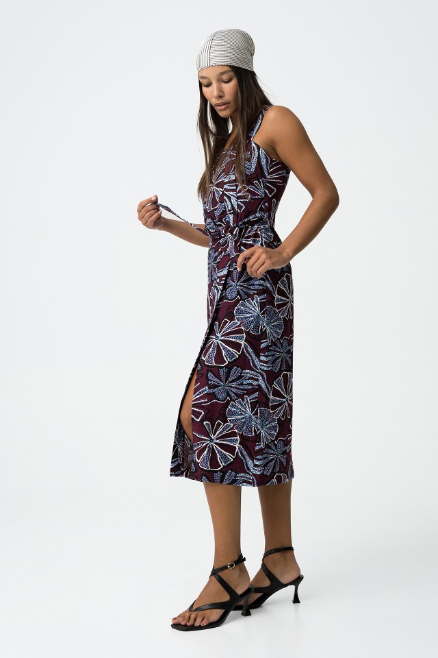 Vestido Midi Estampado com Cinto