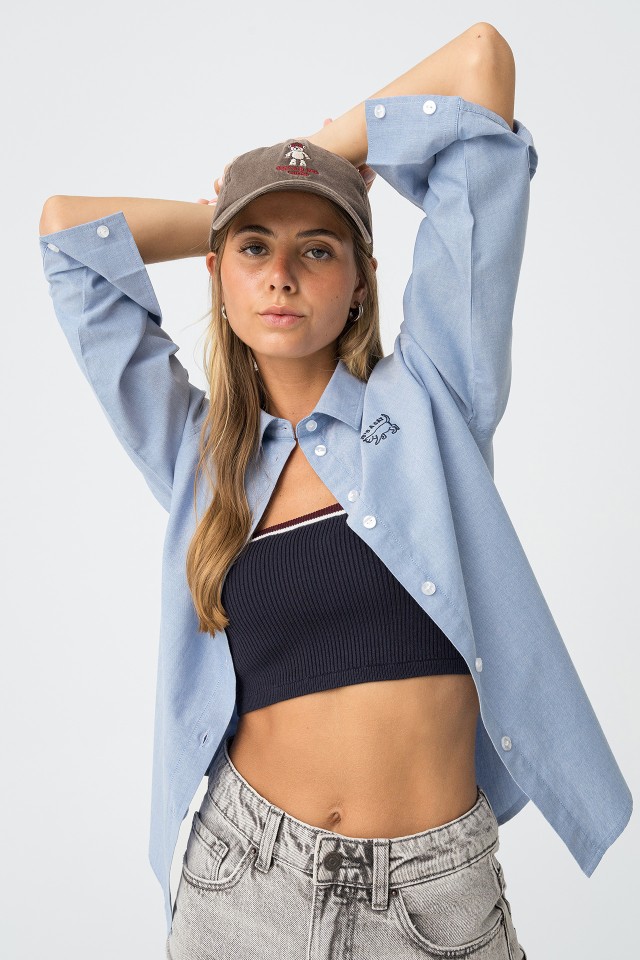 Oversized Shirt With Embroidered Cat