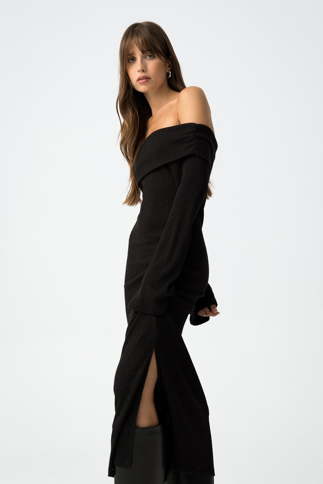 Vestido Canelado Ombros Descobertos