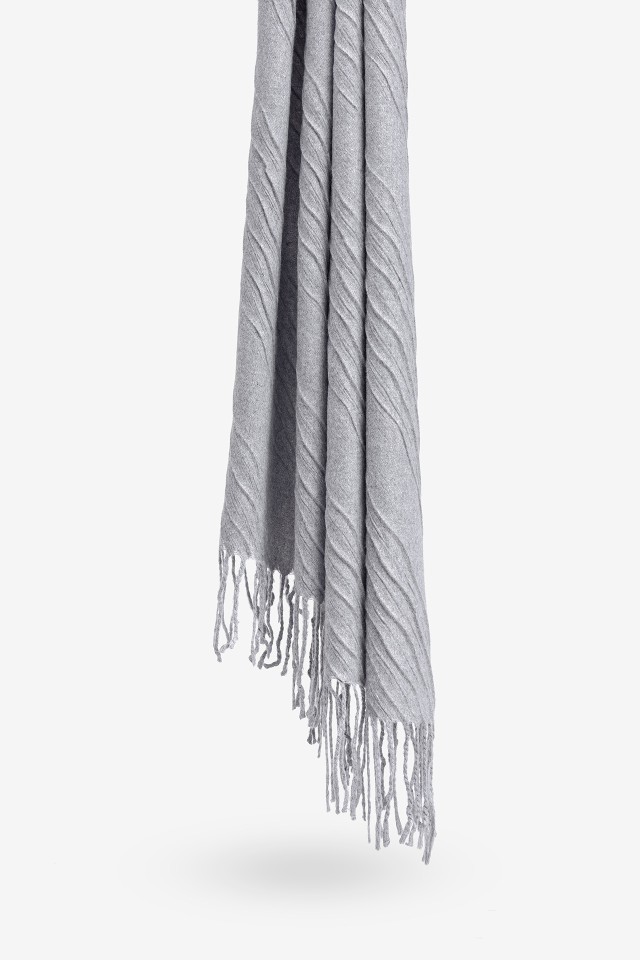 Pleated Scarf With Fringes