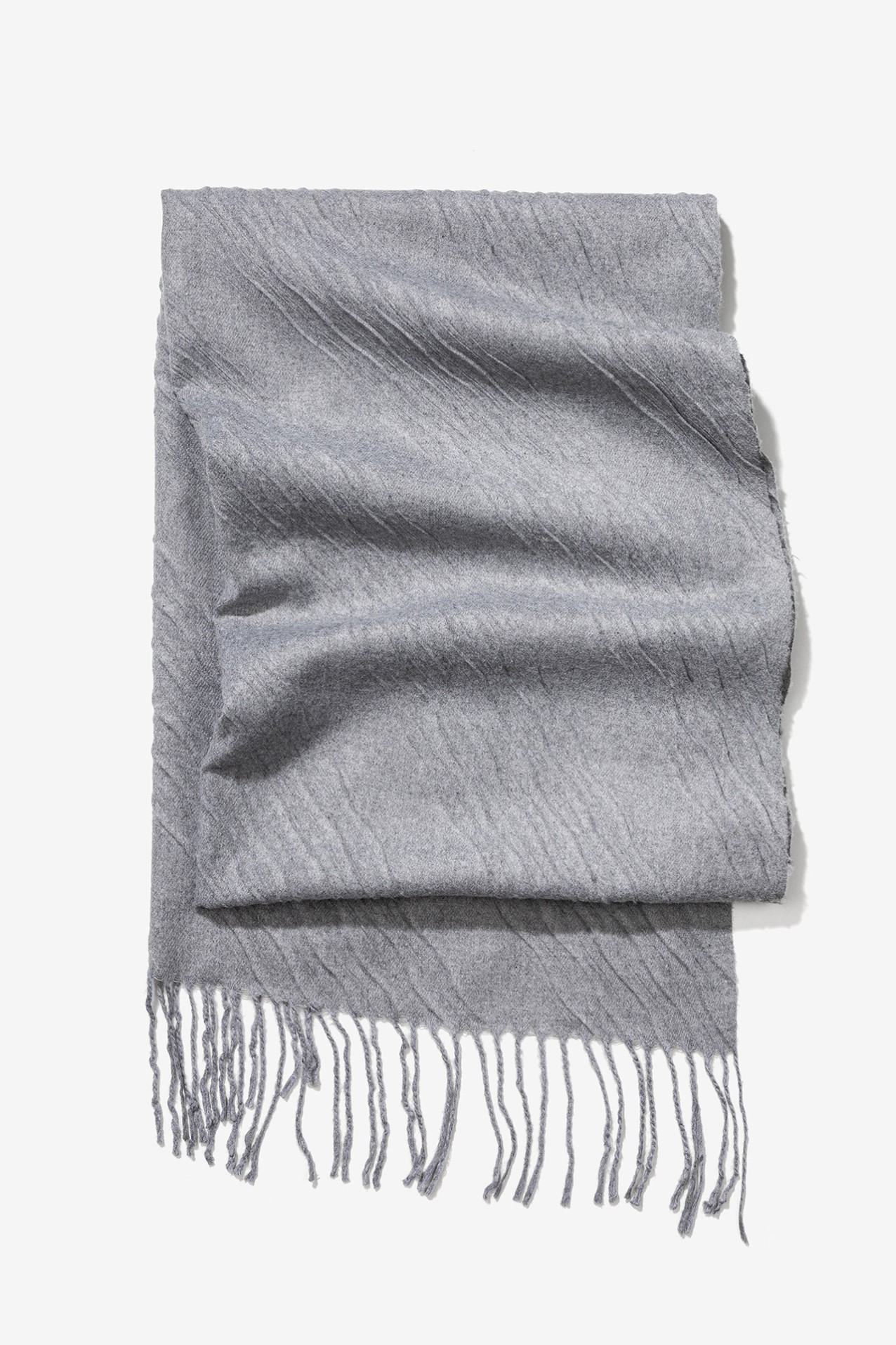 Pleated Scarf With Fringes