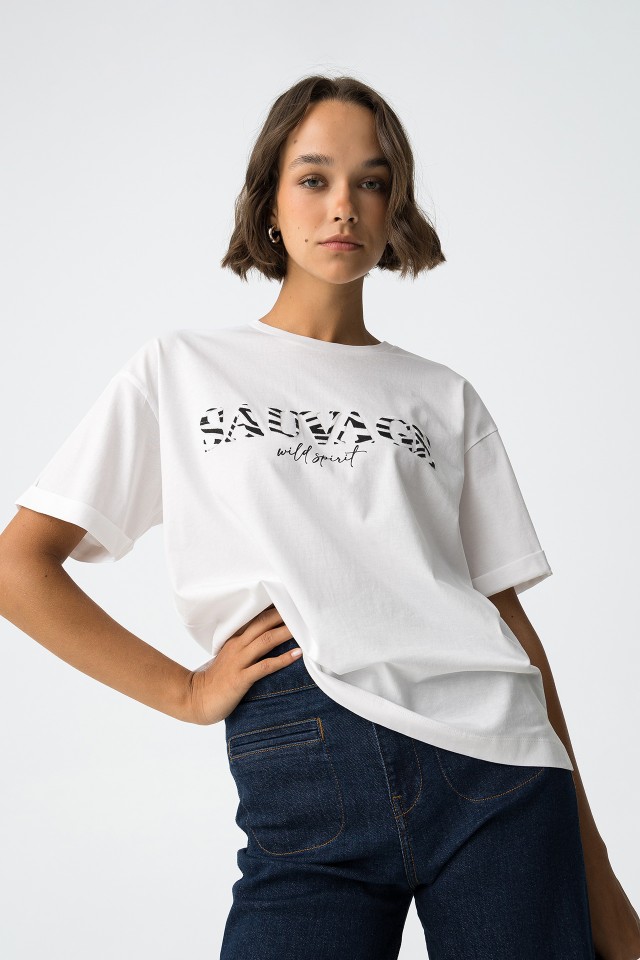 T-Shirt Relaxed com Estampado Zebra