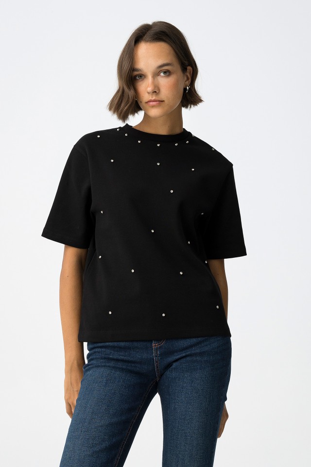 Camiseta Relaxed con Apliques de Joyas