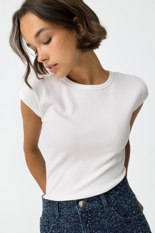 T-shirt Slim de Malha Canelada