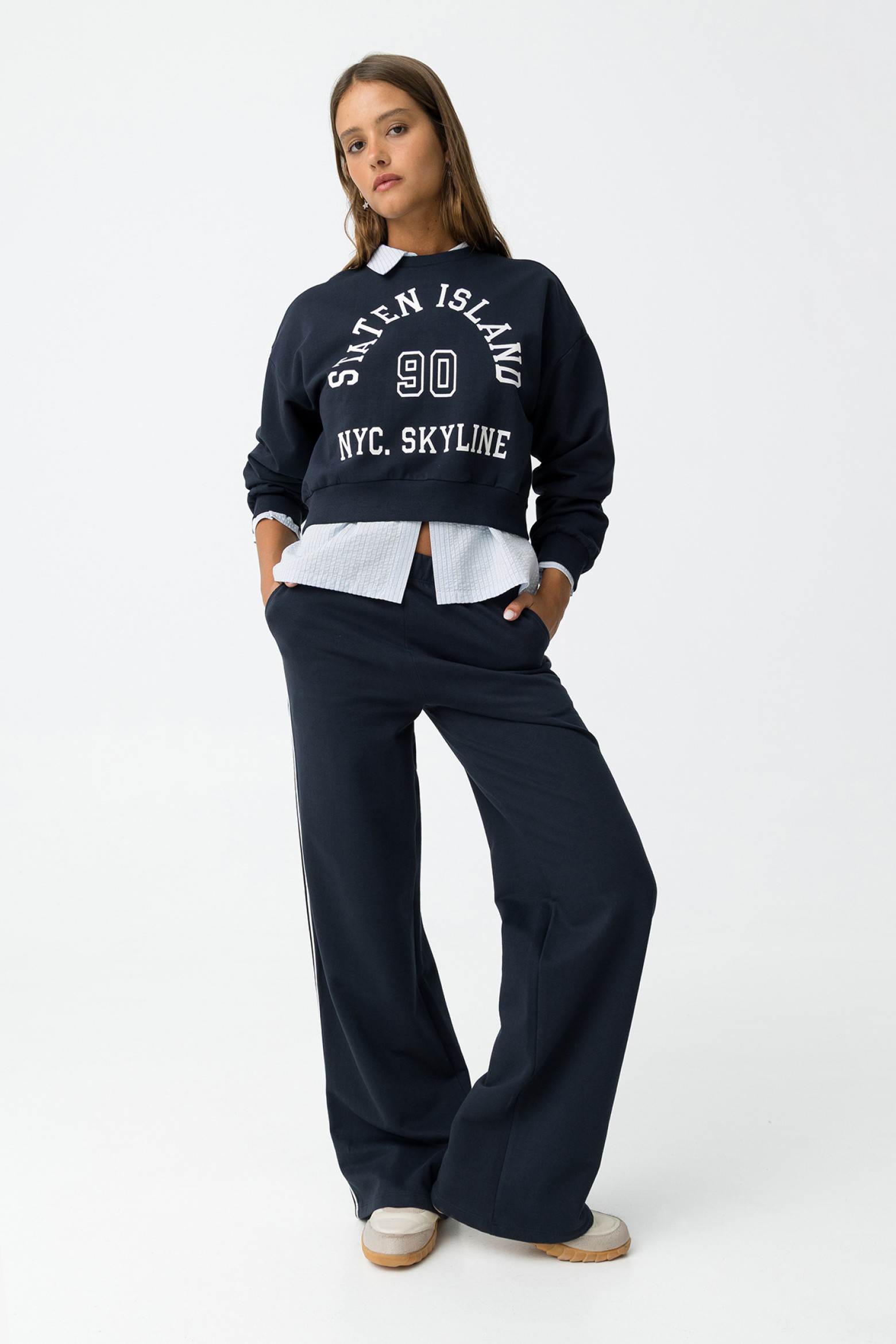 Calas Wide Leg Com Contraste