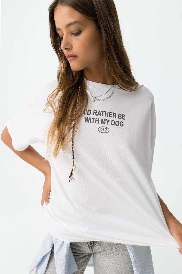 Oversized T-shirt with Printed Message