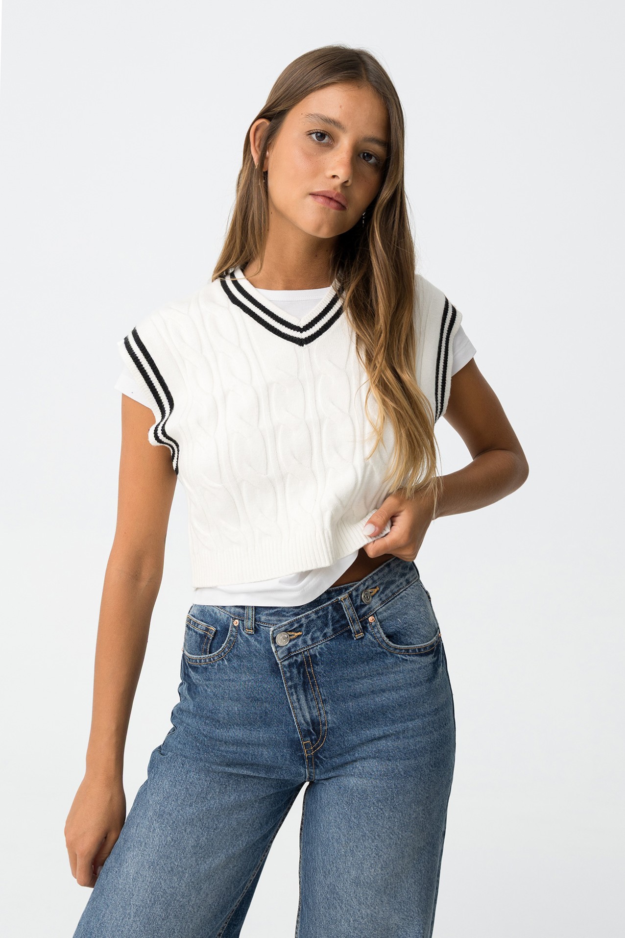 White Knit Short Sleeve Top