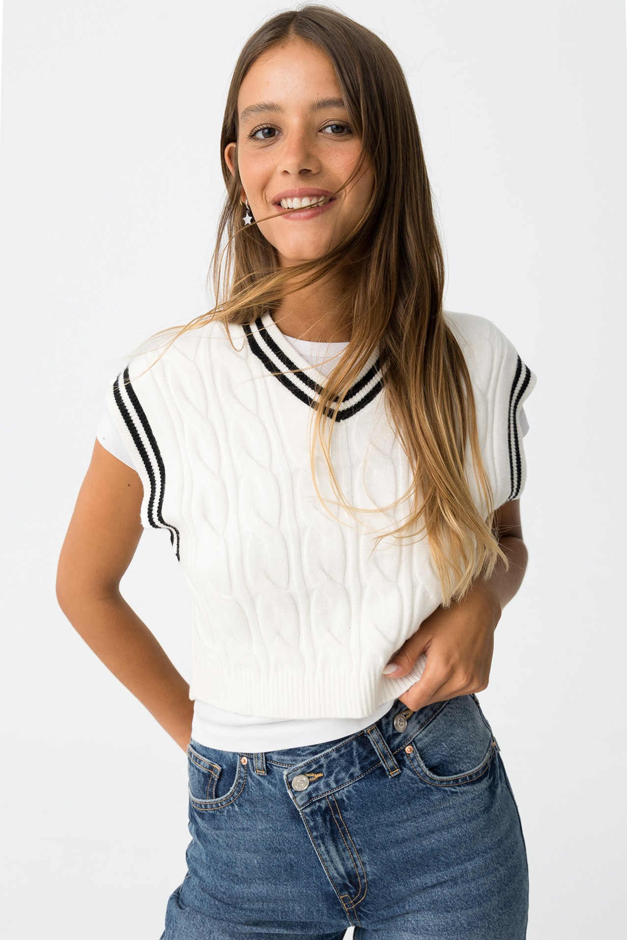 White Knit Short Sleeve Top