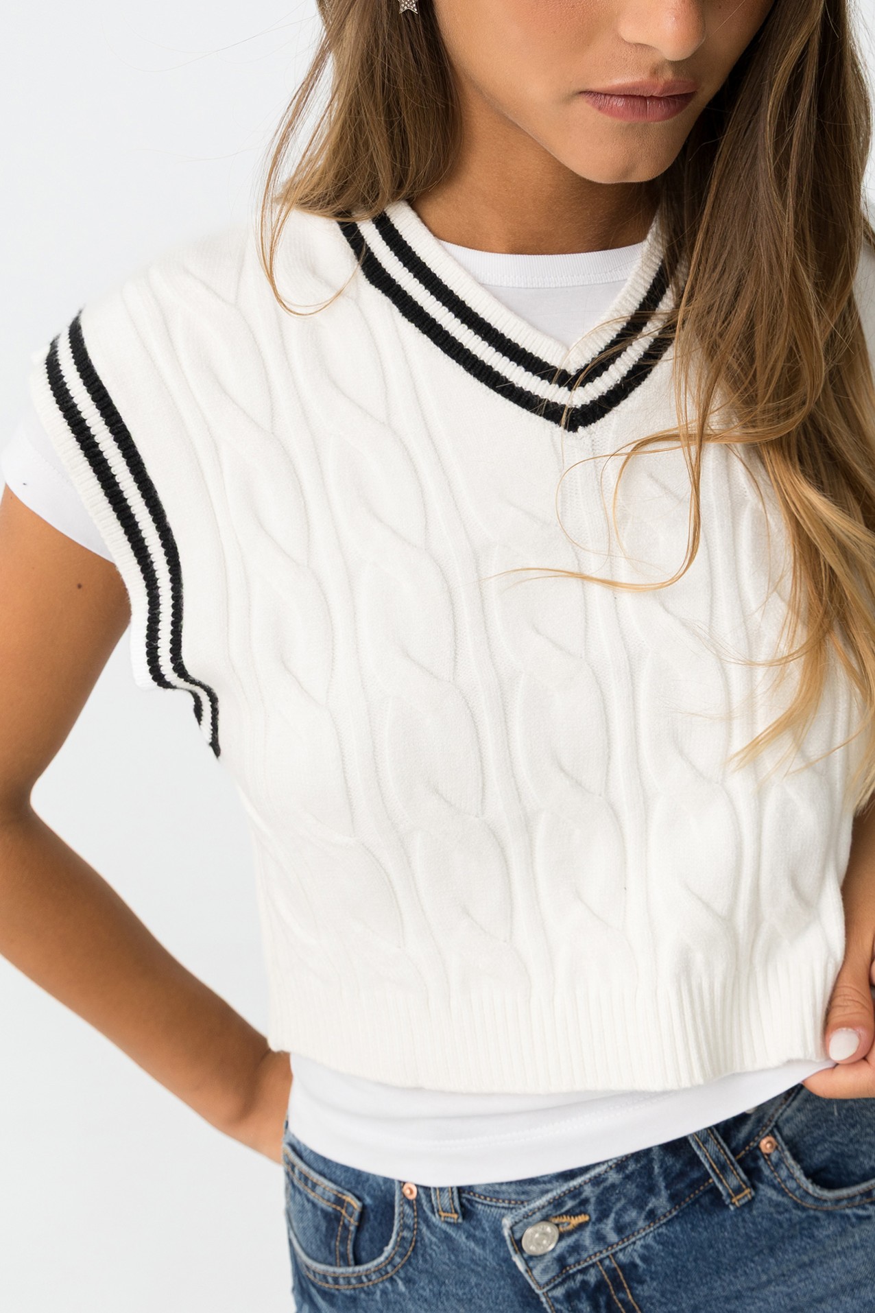 White Knit Short Sleeve Top