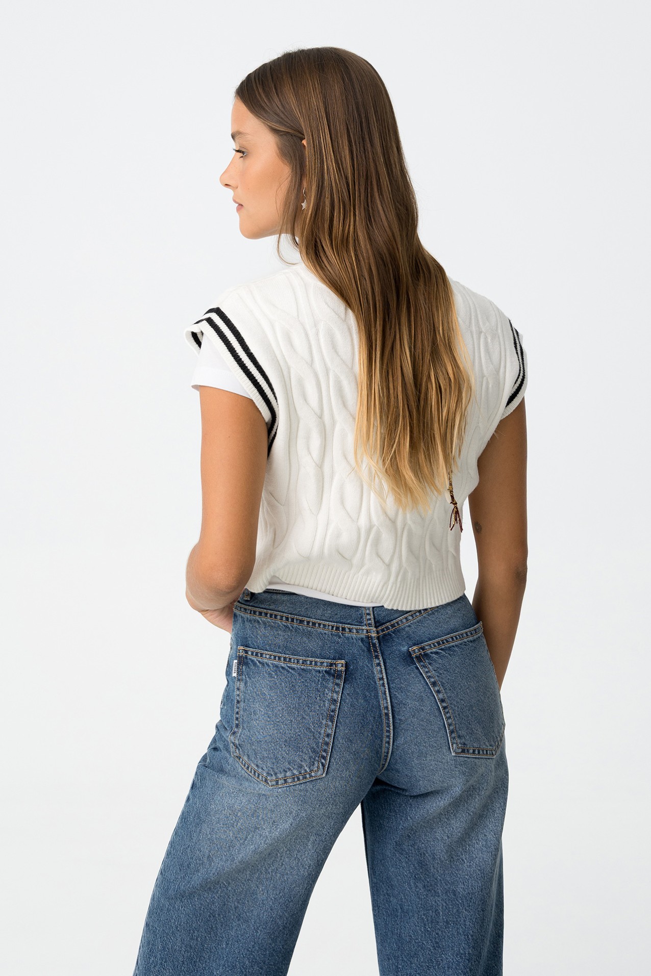 White Knit Short Sleeve Top