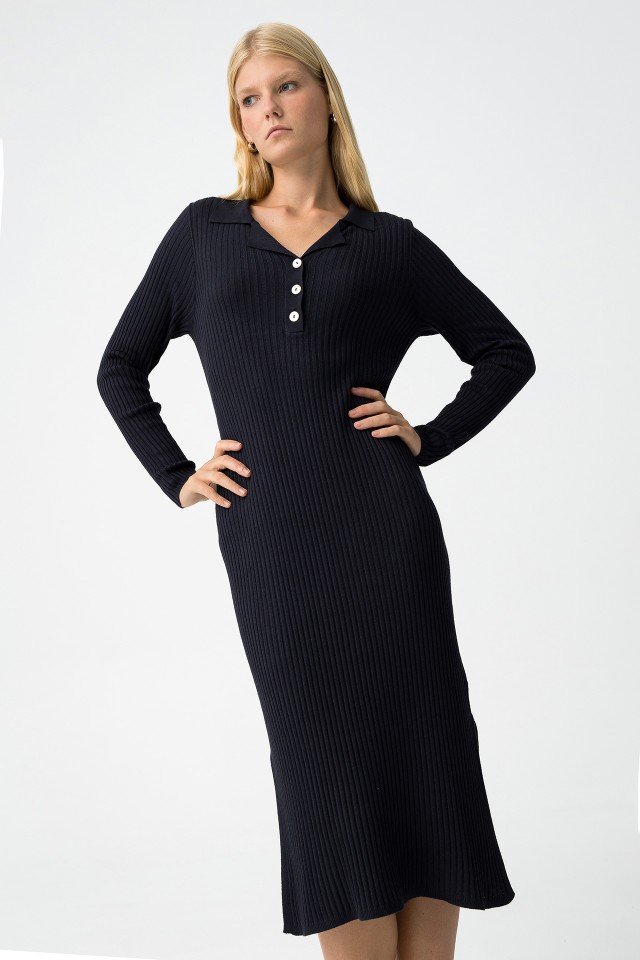 Vestido Midi Canelado Slim Fit