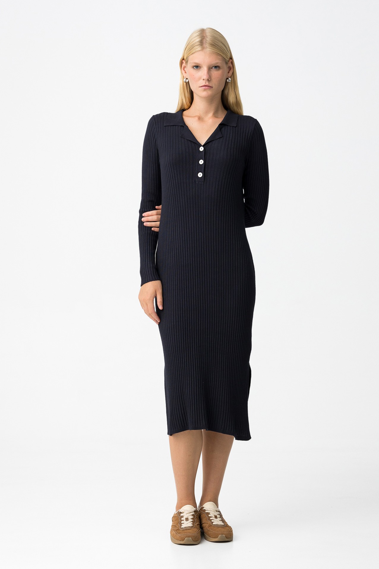 Vestido Midi Canelado Slim Fit