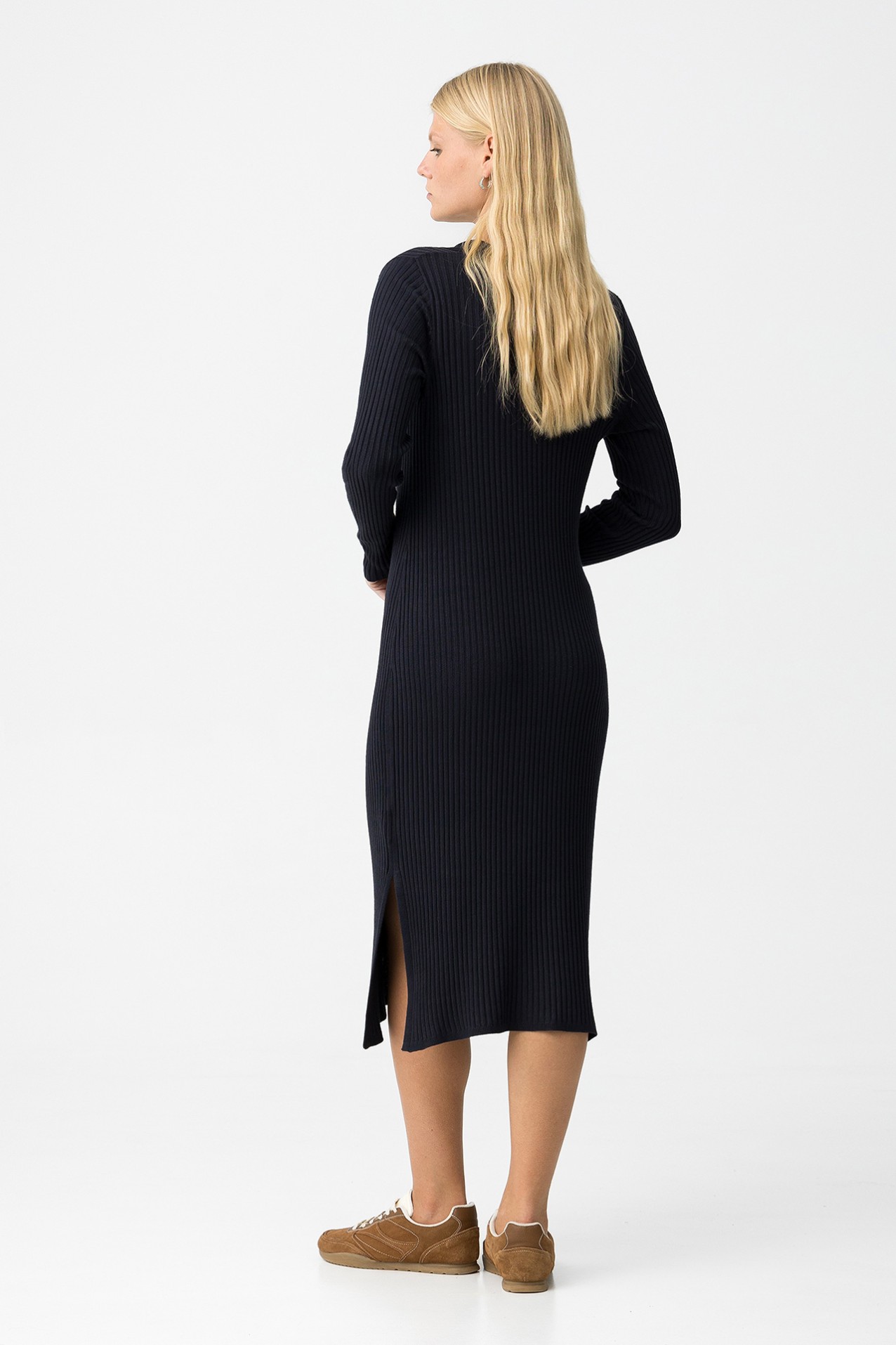 Vestido Midi Canelado Slim Fit